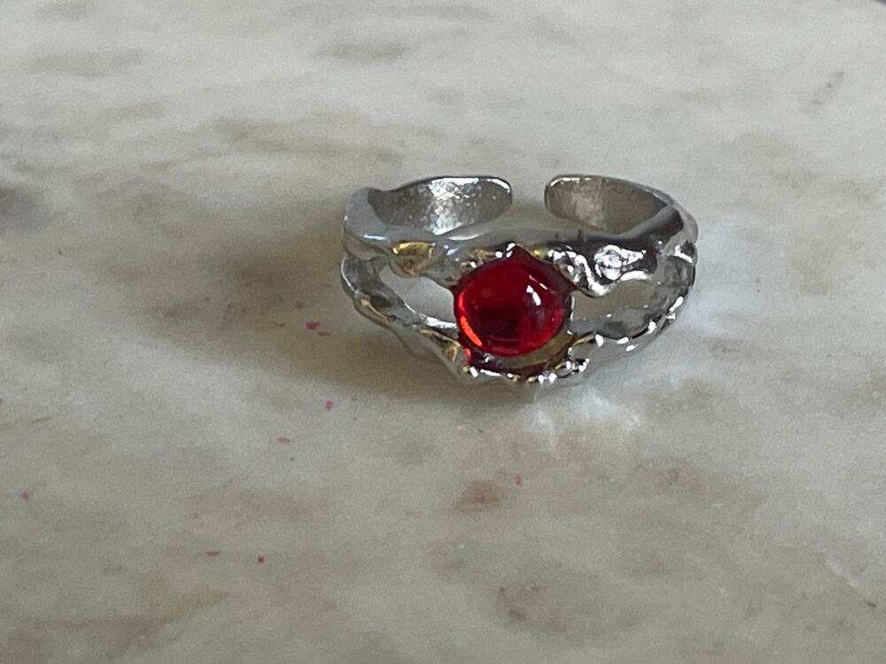 Butterfly-Shape Red Enamel Silver Tone ring - Women Jewelry adjustable